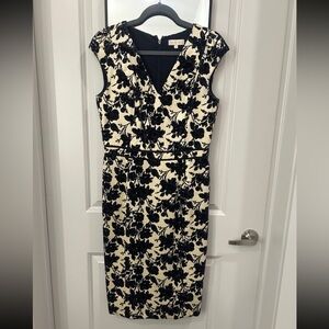 Tory Burch Navy Floral on Cream Midi Dress